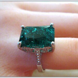14k Emerald Ring, Engagement Cluster Ring For Women, Vintage 7